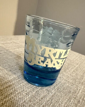 🌴 Myrtle Beach Blue Glass Shot Glass | Palm Tree & Moon | 2.5” Tall